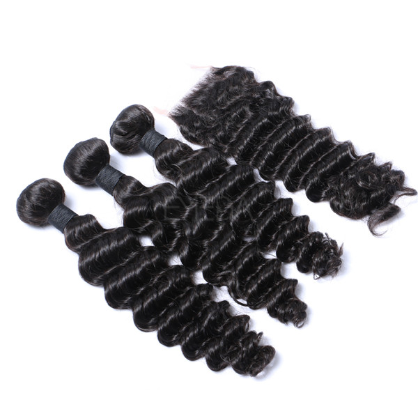 Virgin Human Hair Bundles With Closure Real Human Indian Hair   LM037